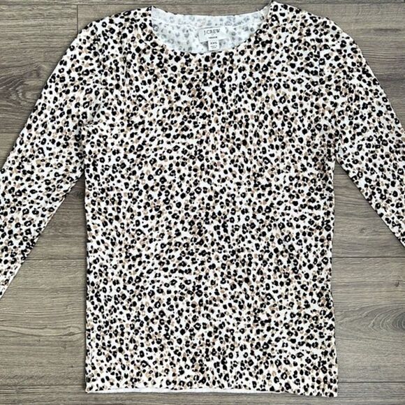 J.CREW Teddie Sweater Sz XXS Lightweight Leopard Print Shadow Cat Neutral Animal - Picture 5 of 12